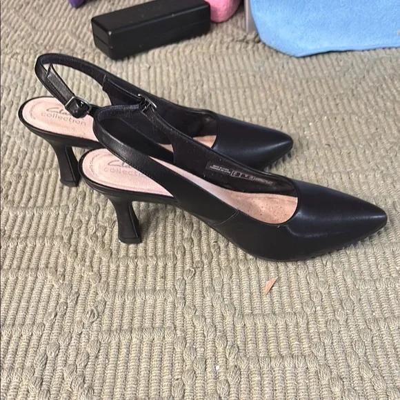 Clarks Black Heeled Slingback Shoes - Picture 2 of 10